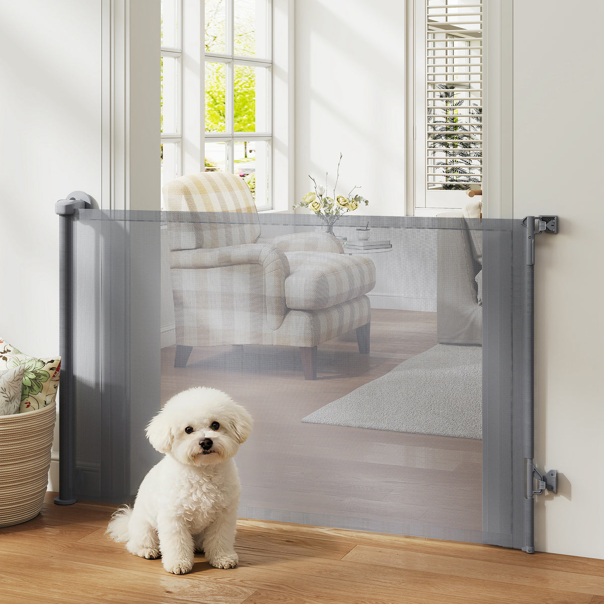 Retractable mesh dog gate