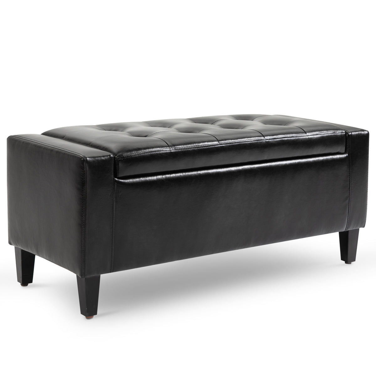 Tufted Linen Storage Ottoman Bench