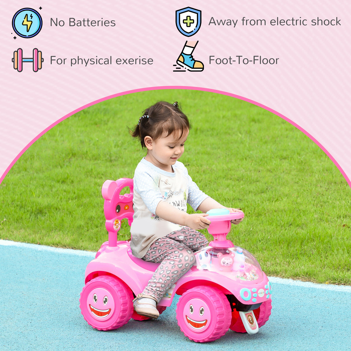 Toddler Push Car with Horn, Lights and Music