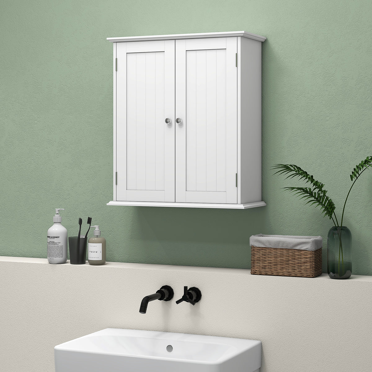 Bathroom Wall Cabinet 2 Doors Adjustable Shelf