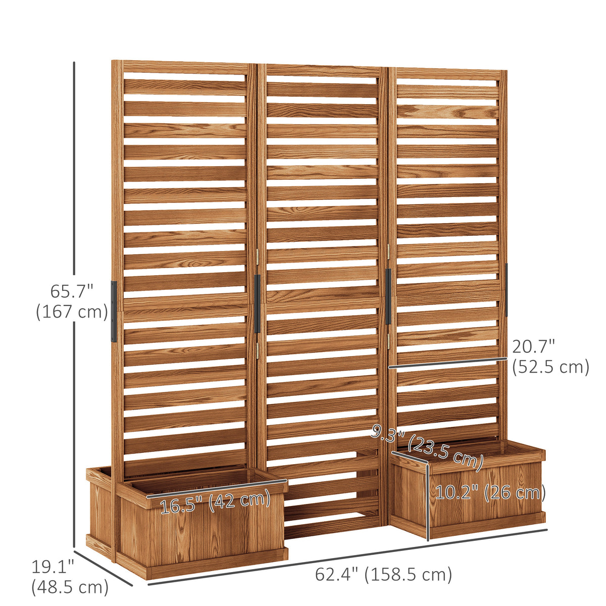 Outdoor Privacy Screen 3 Panels with 4 Raised Planter Boxes