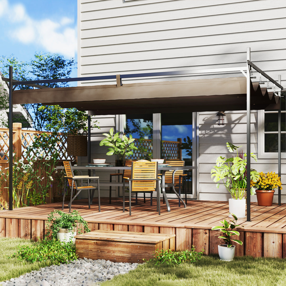 UPF30+ ਖਿੱਚਣਯੋਗ ਛੱਤ ਵਾਲਾ ਖੁਦ-ਸਮਰਥਿਤ ਧਾਤੂ ਦਾ ਪਰਗੋਲਾ