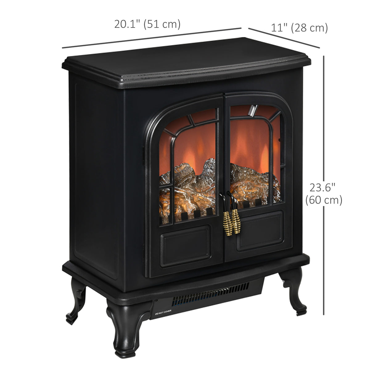 Electric Fireplace Stove Double Door with LED Flame Effect