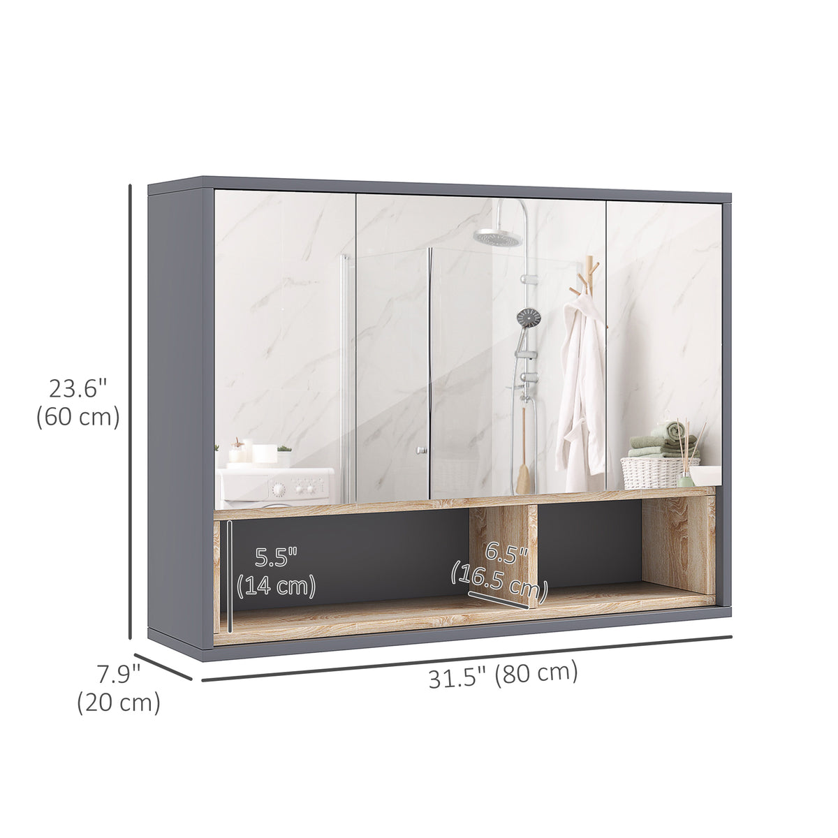 Wall mounted bathroom medicine cabinet with mirror