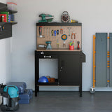 Workbench with Pegboard and Storage Cabinet