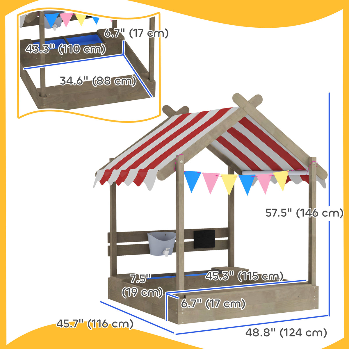 Caja de arena de madera con techo para niños