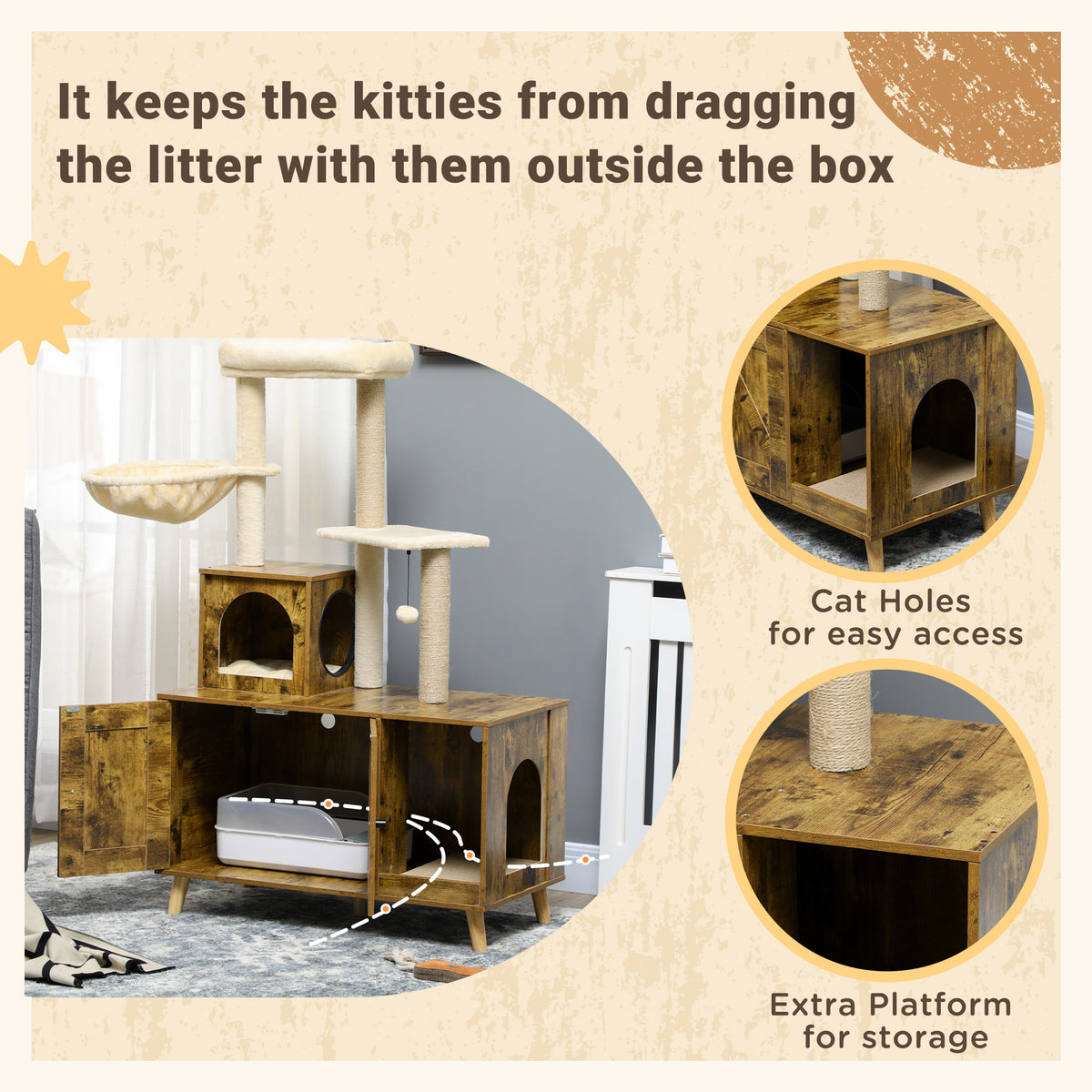 Litter Box Enclosure with Cat Tree Tower
