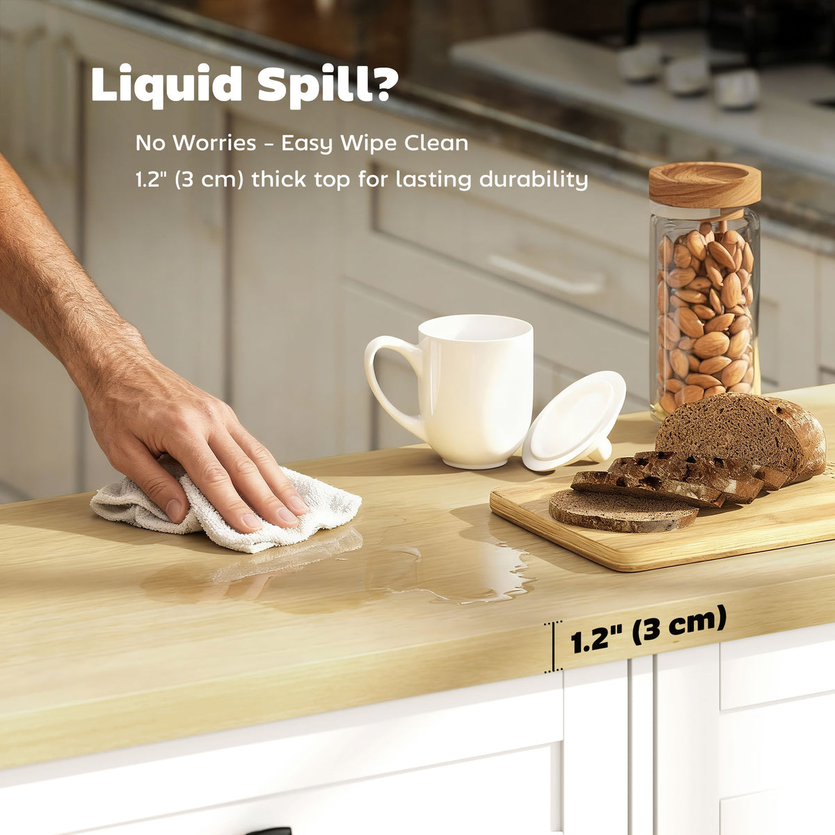 Kitchen island with charging station and drop leaf