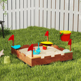 Caja de arena de madera para niños con banderas