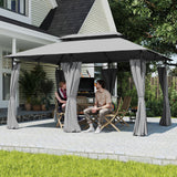Double Roof Patio Gazebo with Curtains 10 x 13 ft