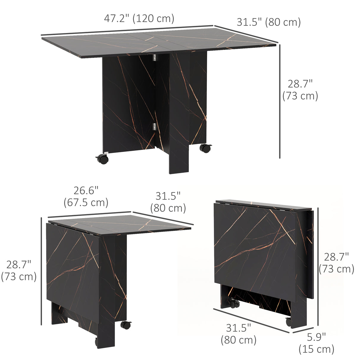Foldable Drop Leaf Dining Table with Wheels