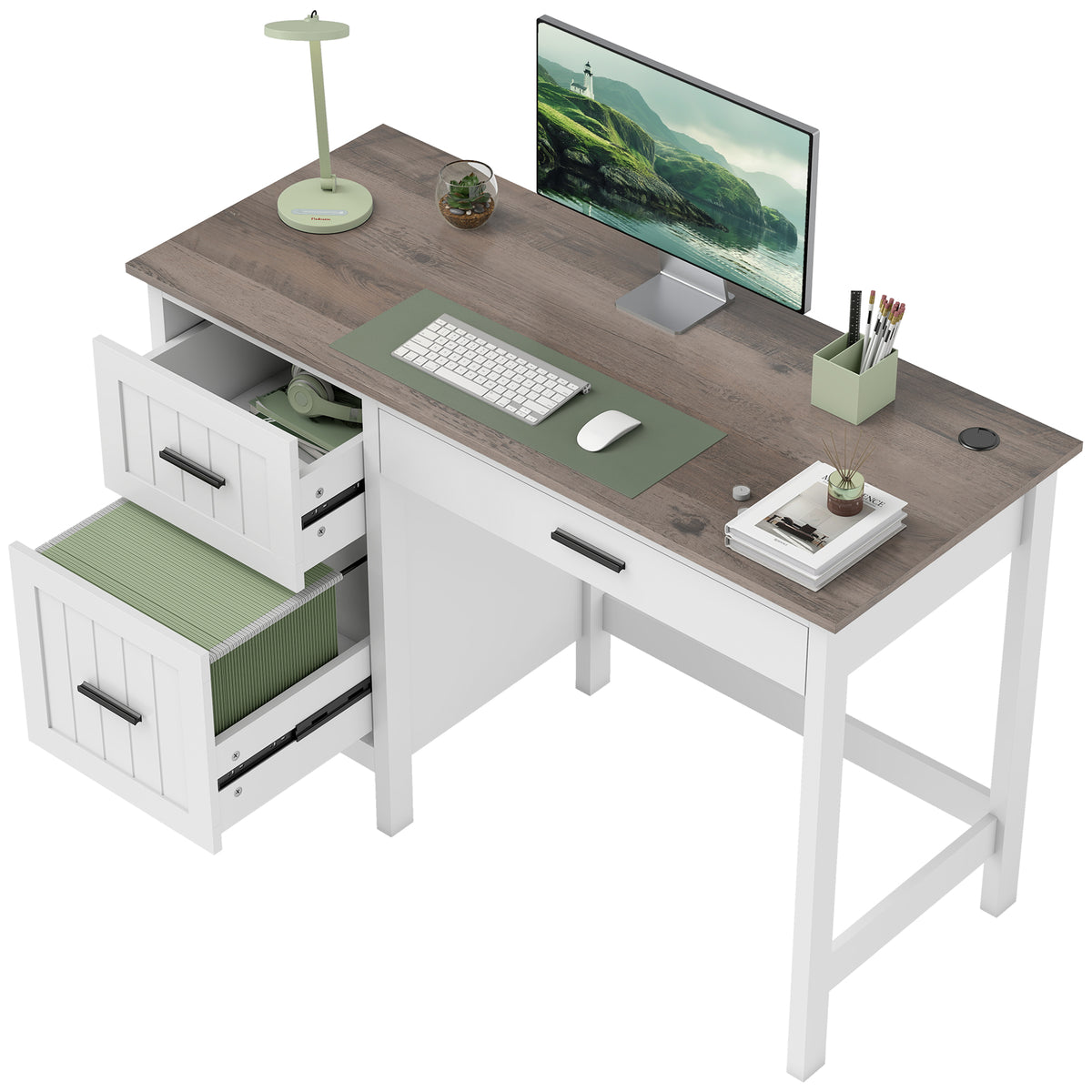 Farmhouse Computer Desk with 3 Drawers