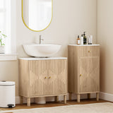 Floor standing bathroom vanity with fluted doors