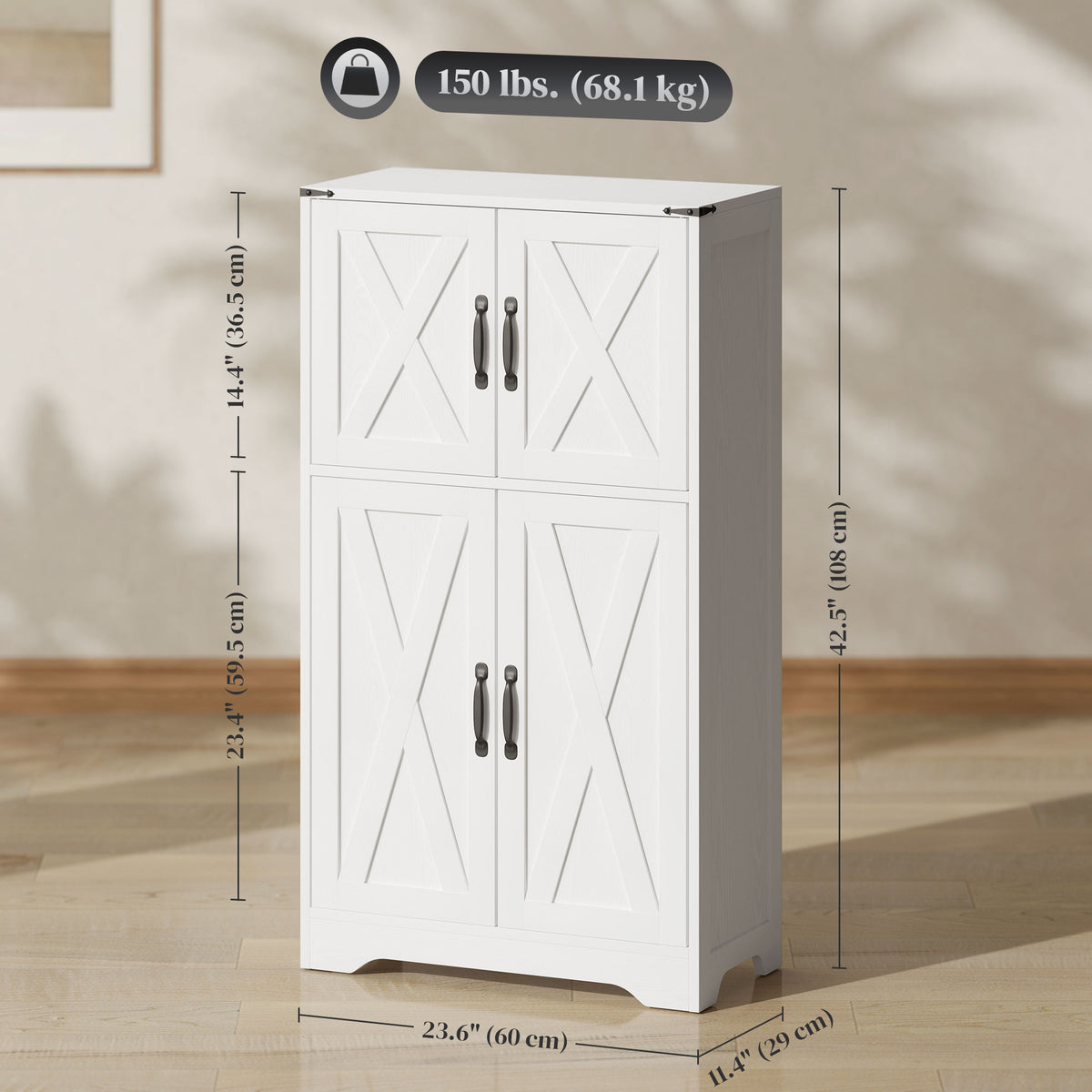 Freestanding Farmhouse Kitchen Pantry Cabinet with Barn Doors