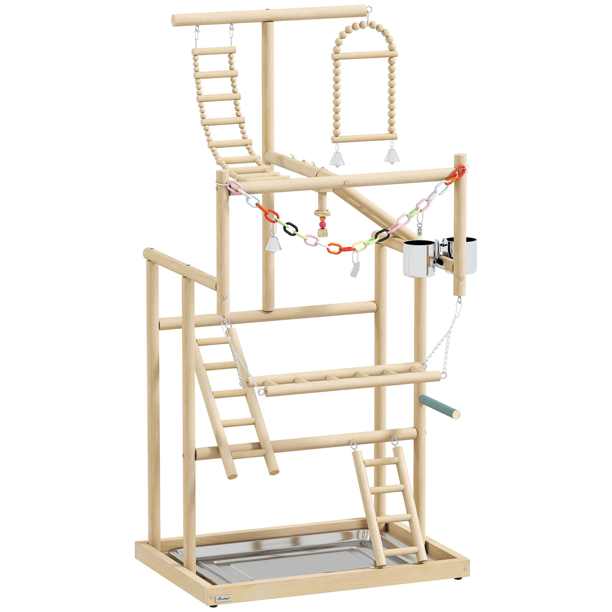 4-Layer Wooden Bird Playground Play Stand