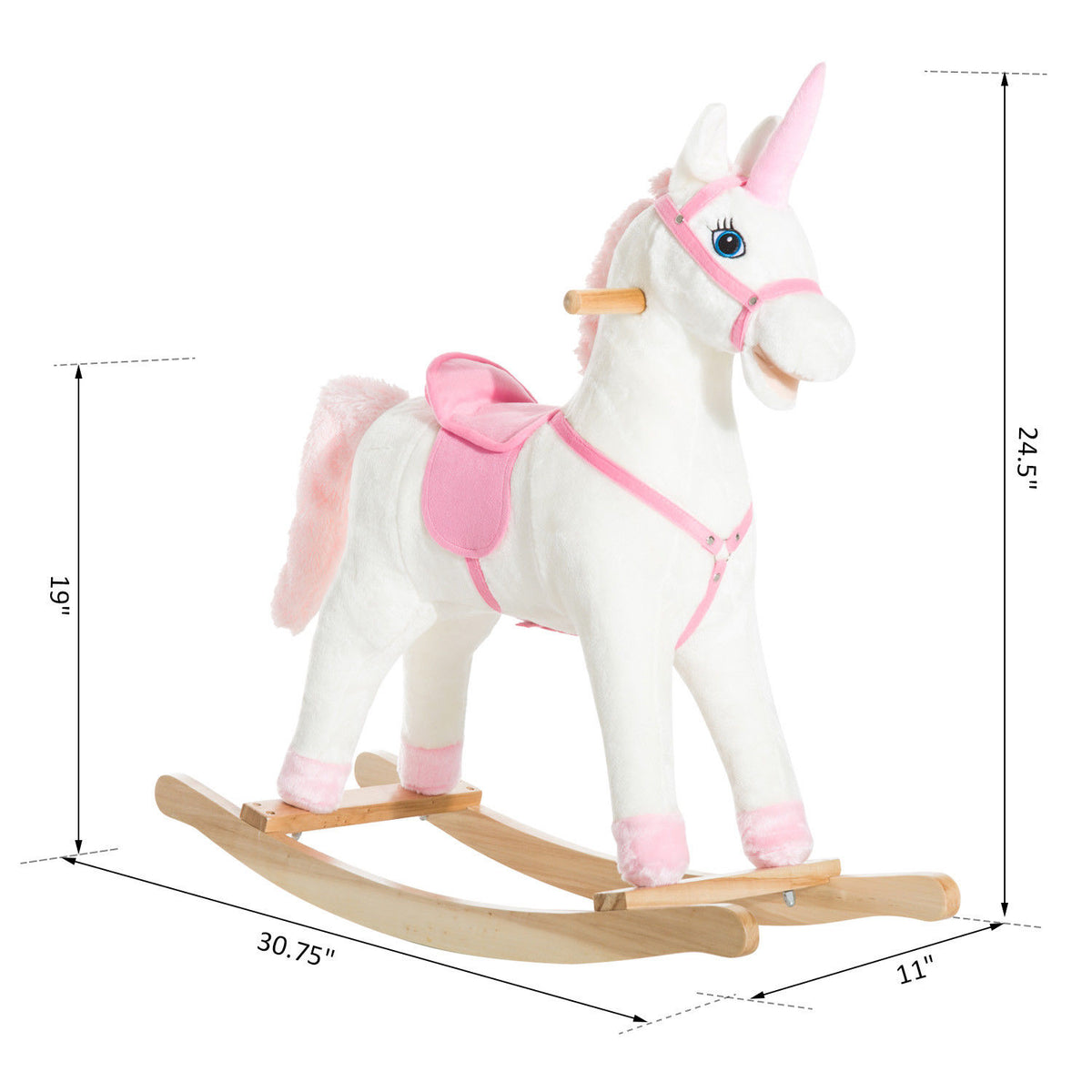 Caballo mecedor de peluche con forma de unicornio