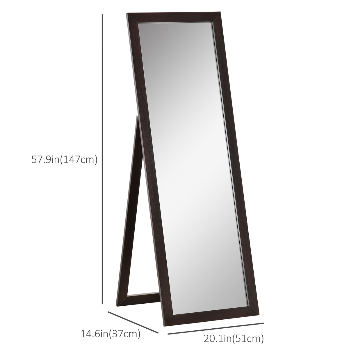 Full length rectangular mirror 58 x 20 inches with frame