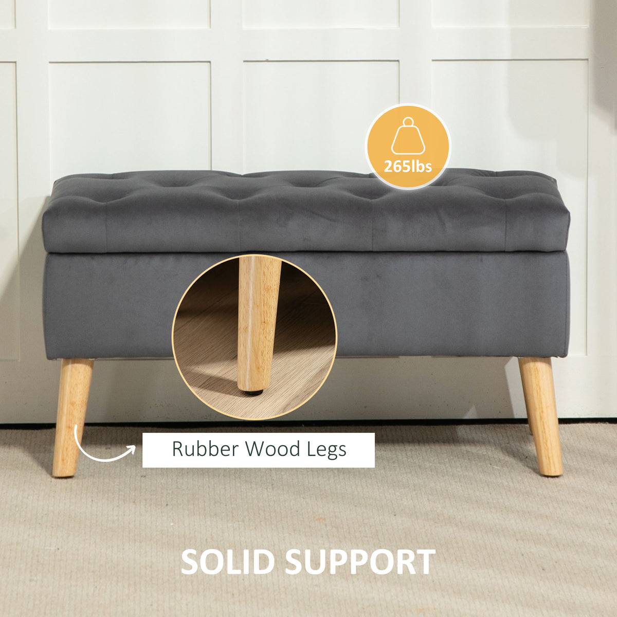 Velvet Storage Ottoman Bench with Wood Legs