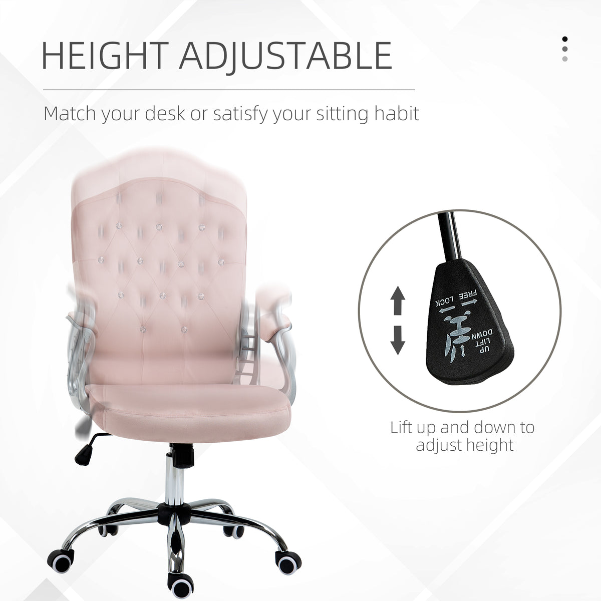 Office chair velvet French style crystal buttons