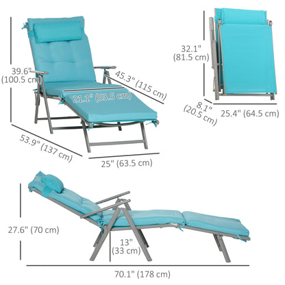 Folding Outdoor Chaise Lounger 7-Position Adjustable with Cushion