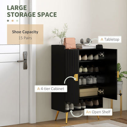 Narrow Shoe Cabinet 4-Tier Adjustable Shelves, 15 Pairs