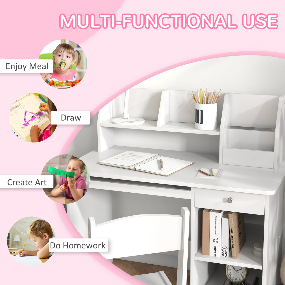 Kids Study Desk and Chair Set with Storage — Set of 2