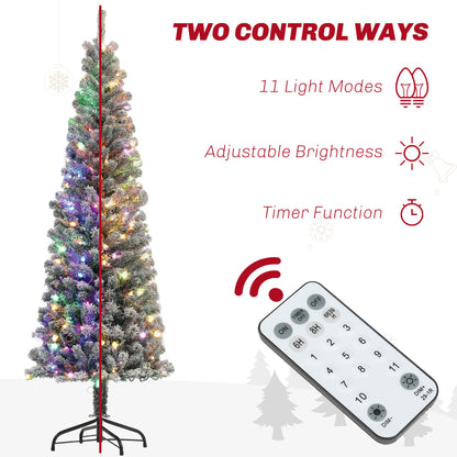 Árbol de Navidad tipo lápiz nevado LED bicolor con mando a distancia