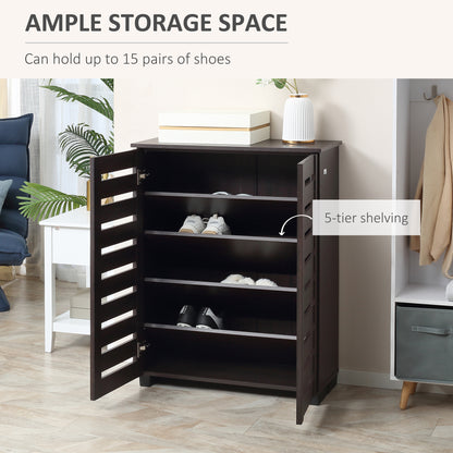 Narrow Shoe Cabinet 2 Slatted Doors 5-Tier Storage