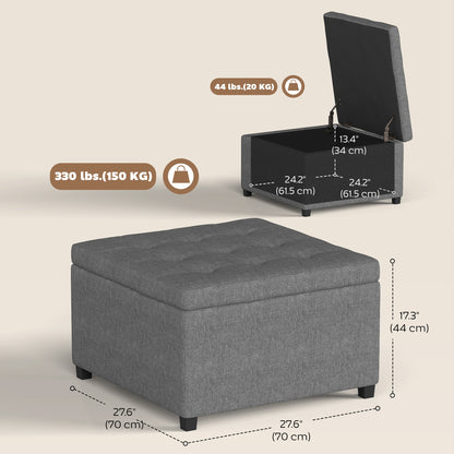 Tufted storage ottoman with upholstered bench seat
