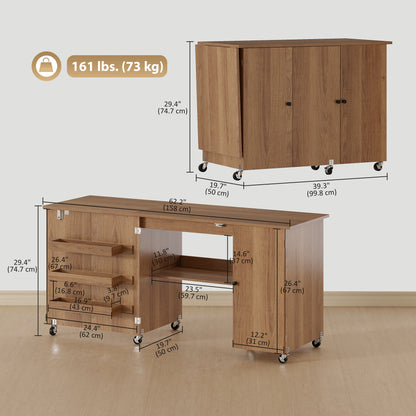 Folding Sewing Table with Storage — Wood