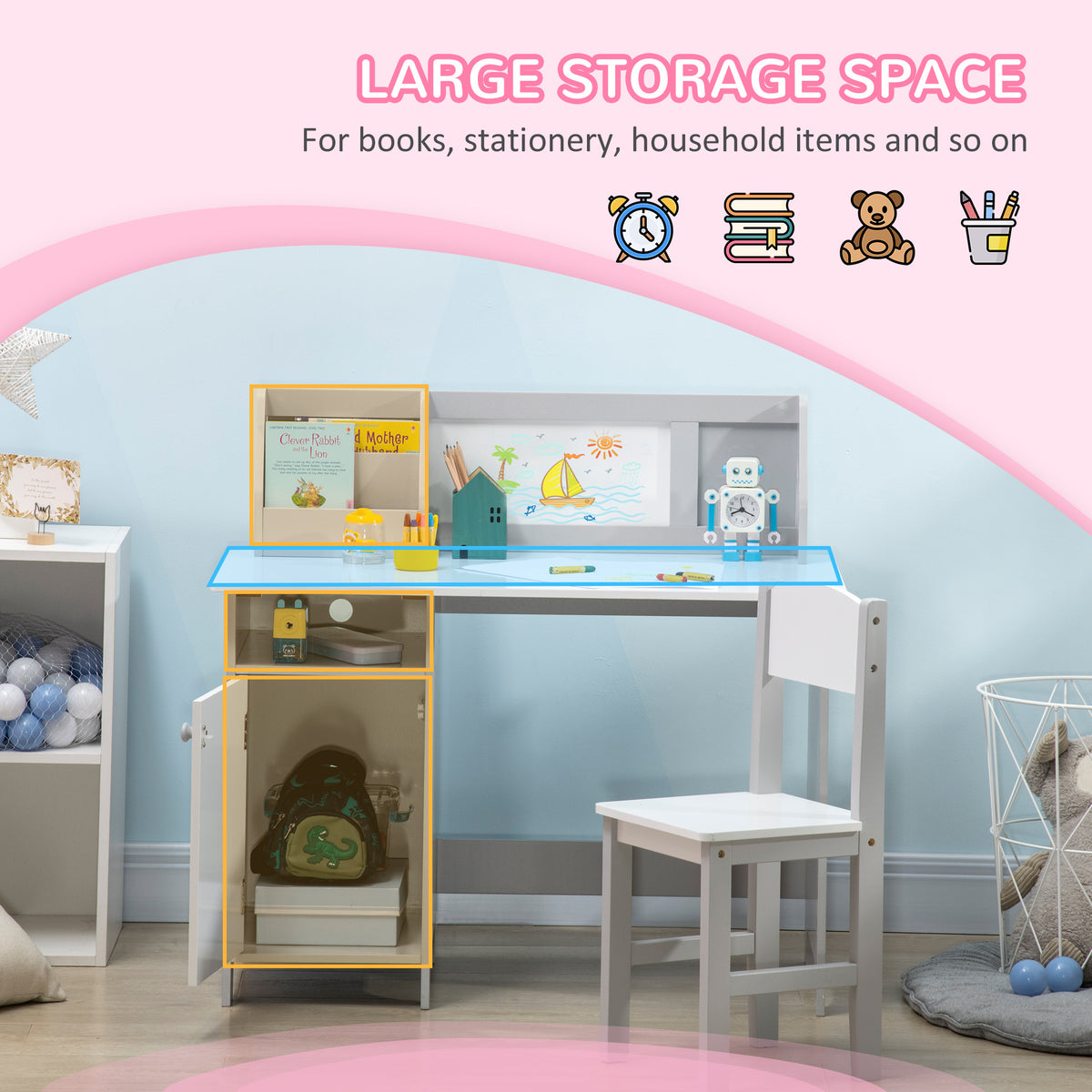 Conjunto de escritorio y silla para niños con pizarra — Lote de 2
