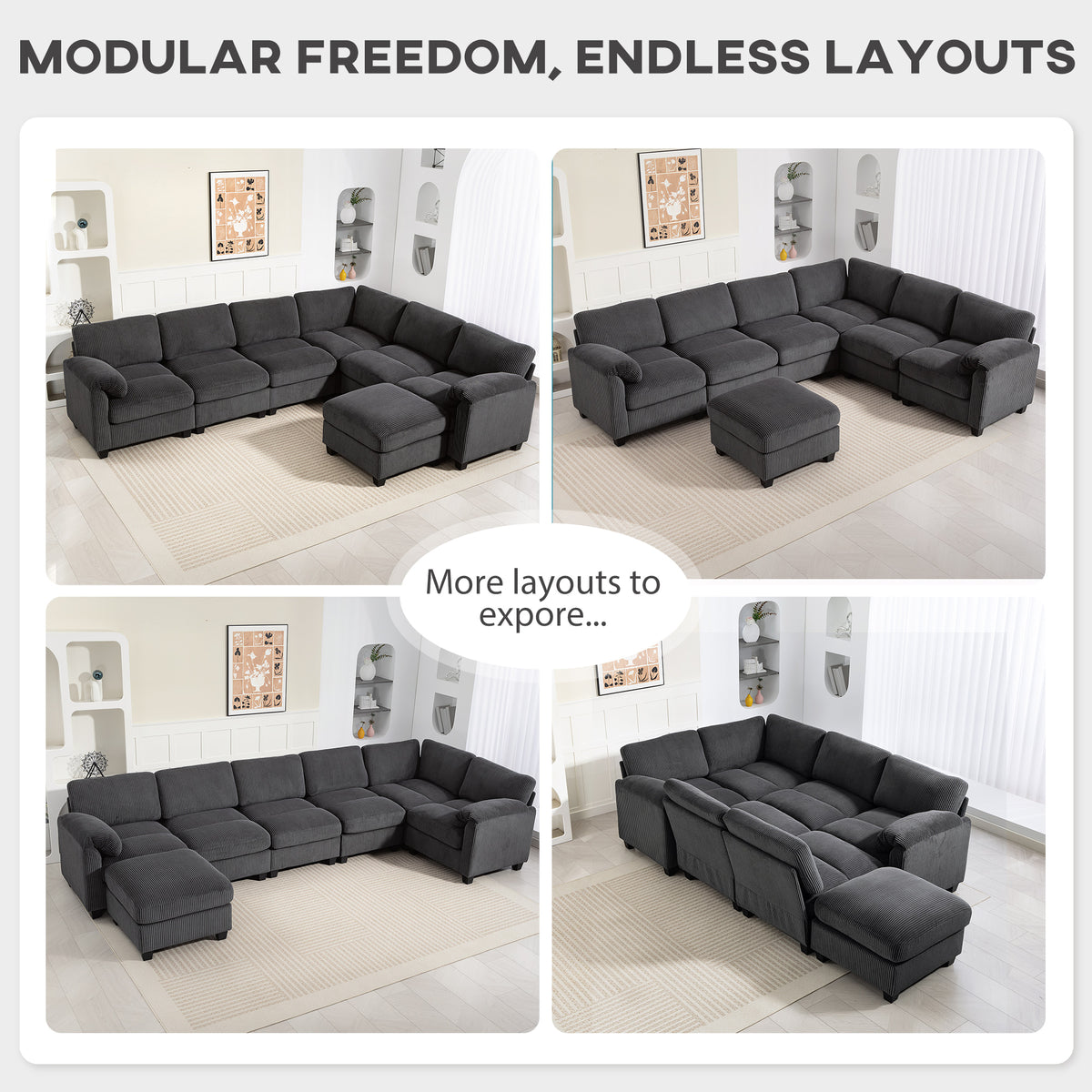 Modular U-Shaped Sectional Sofa in Corduroy