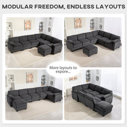 Modular U-Shaped Sectional Sofa in Corduroy
