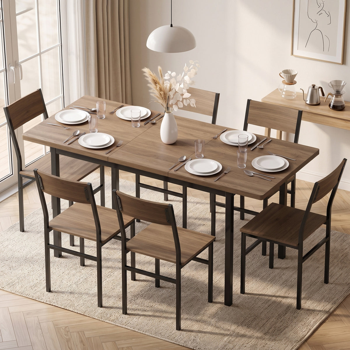 7-Piece Industrial Dining Table Set