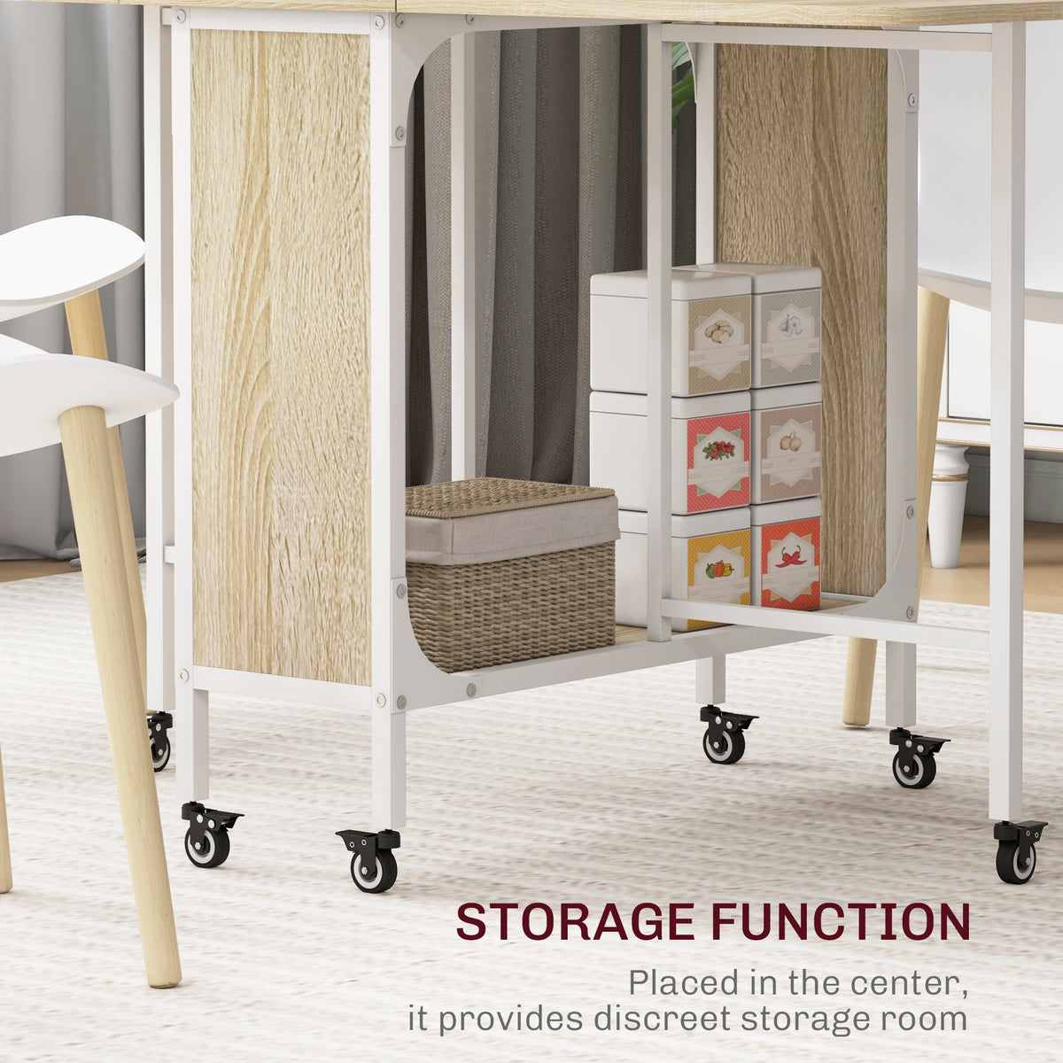 Mesa de comedor plegable extensible con tablero y ruedas