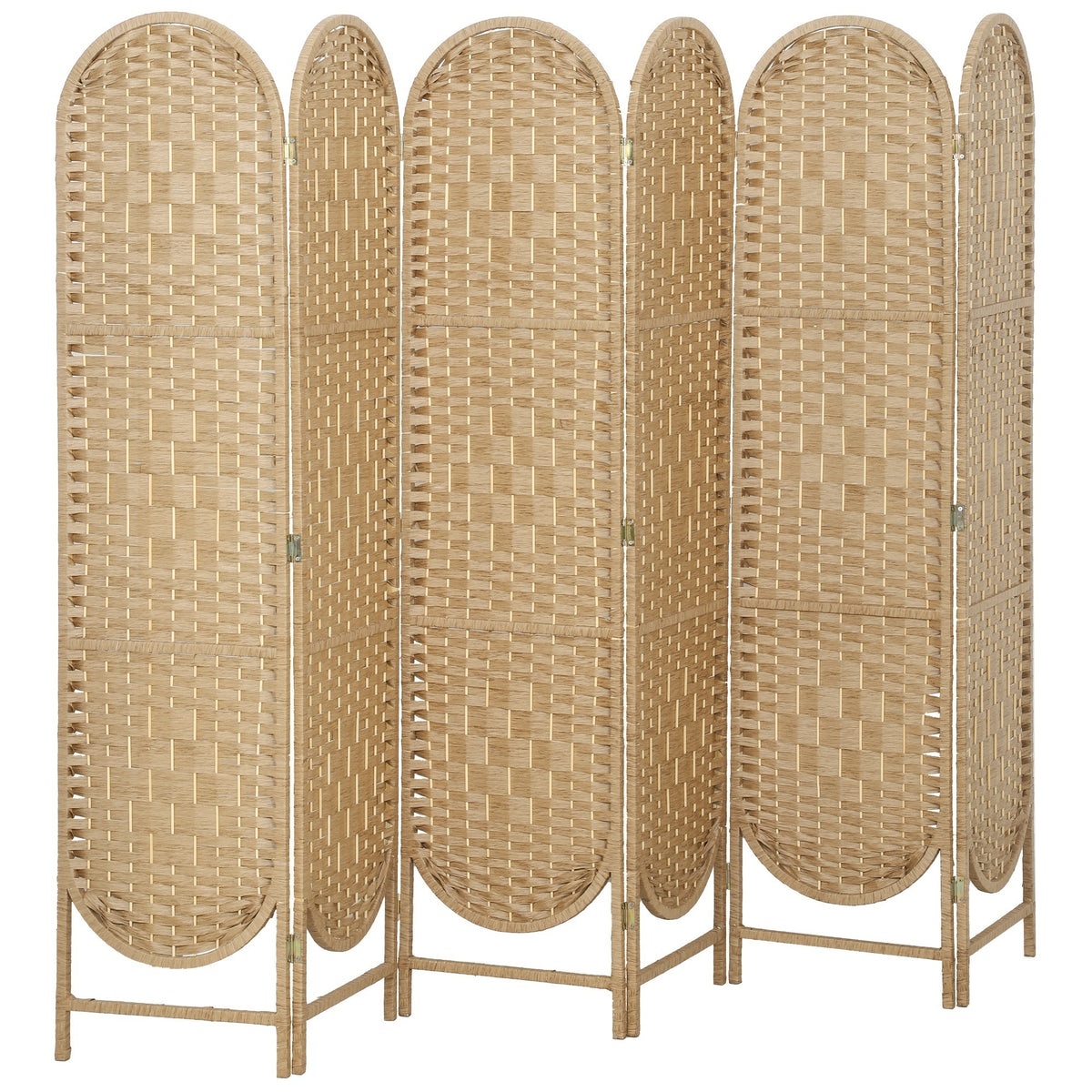 Biombo bohemio trenzado de 6 paneles arqueados