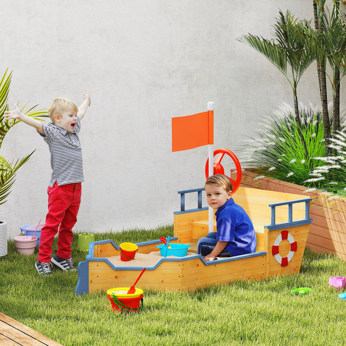 Kids wooden pirate ship sandboat sandbox