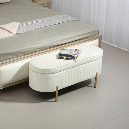 Channel Tufted Storage Bench with Golden Legs