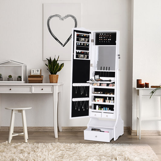 Standing jewelry armoire with full length mirror