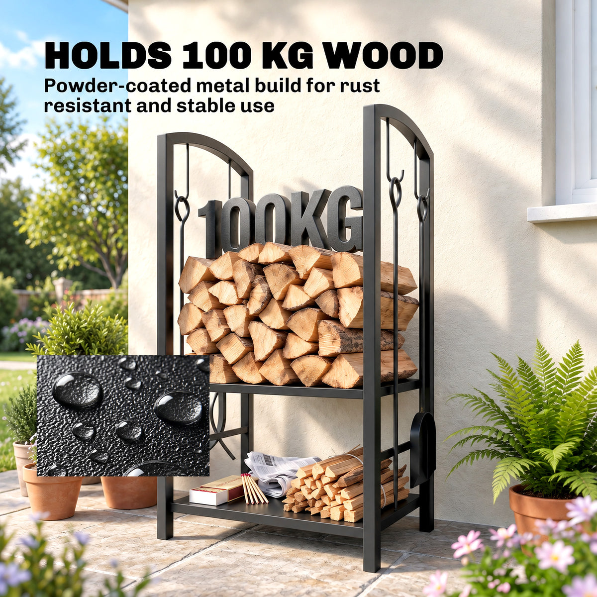 2-Tier Firewood Log Rack with 4 Tools