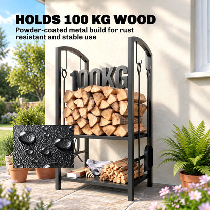 2-Tier Firewood Log Rack with 4 Tools