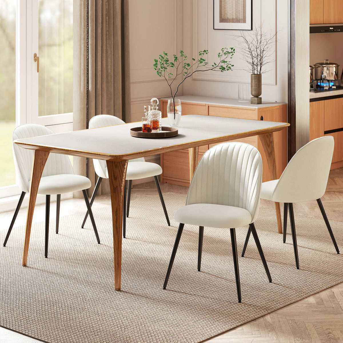 Set of 4 Modern Dining Chairs Velvet Upholstered