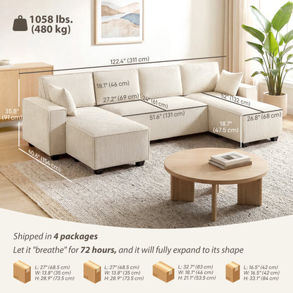Modular U-shaped Sectional Sofa with Double Chaises