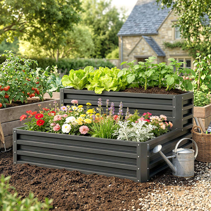 Jardinera elevada de 2 niveles de acero galvanizado 119 x 102 cm