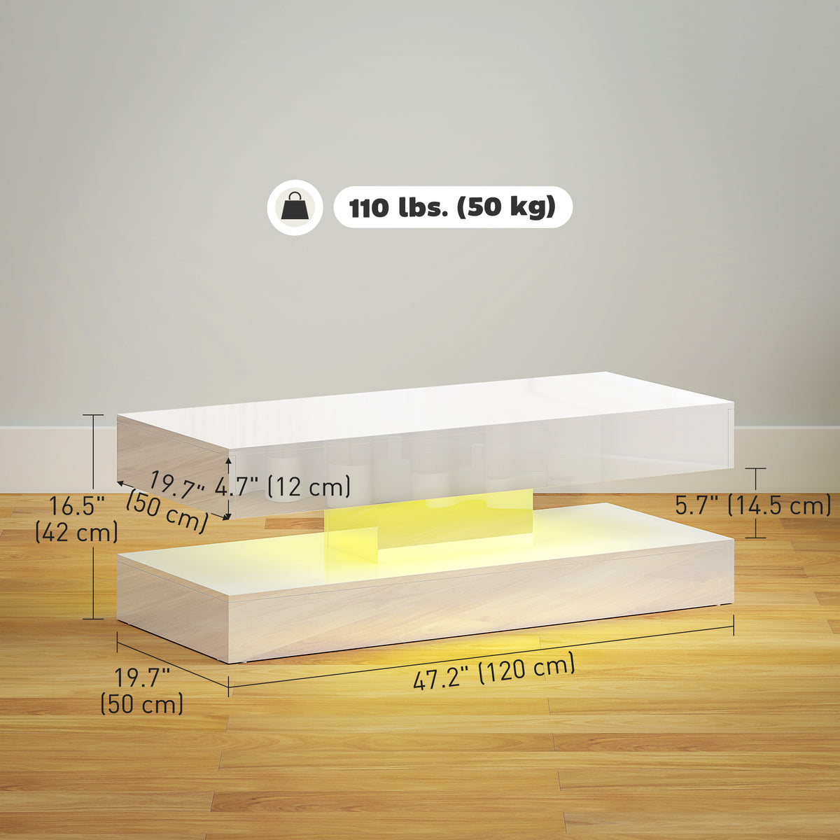 Coffee Table with Adjustable RGB LED Lighting