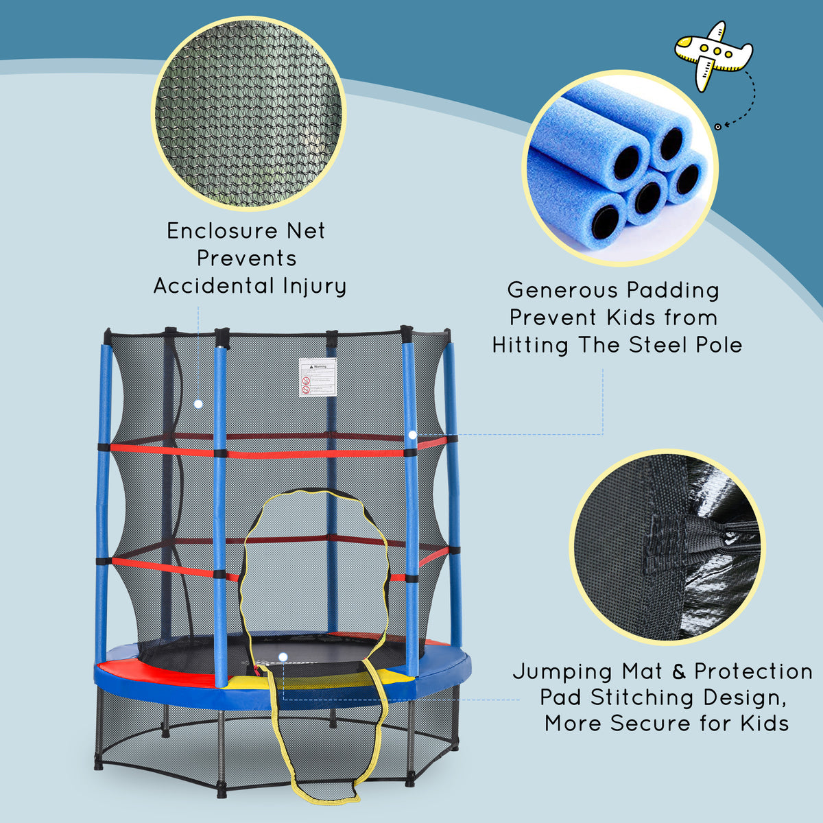 Springless Kids Trampoline with Enclosure Net — multicolour
