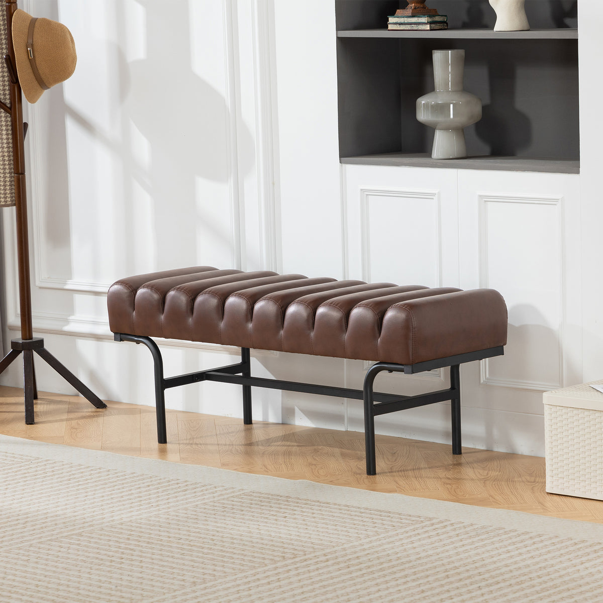 Cylindrical PU Leather Bedroom Bench
