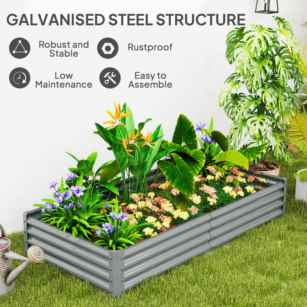 Raised Garden Bed Galvanized Steel 180 x 90 cm