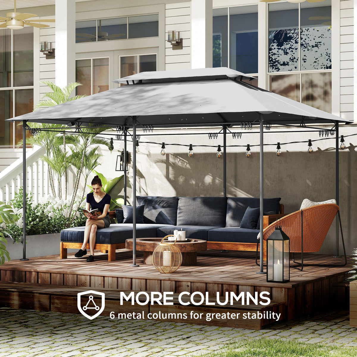 Double Roof Patio Gazebo with Curtains 10 x 13 ft