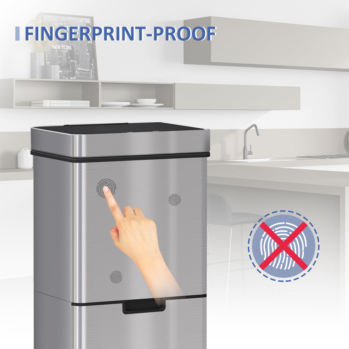 Papelera con sensor de 3 compartimentos, 72 L — Acero inoxidable